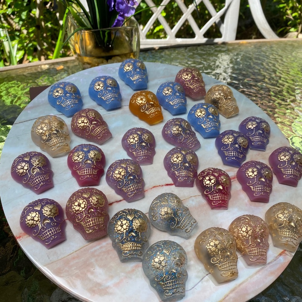 Sugar Skull Magnets PACK OF 4 Colorful Resin Art - Picture 12 of 16